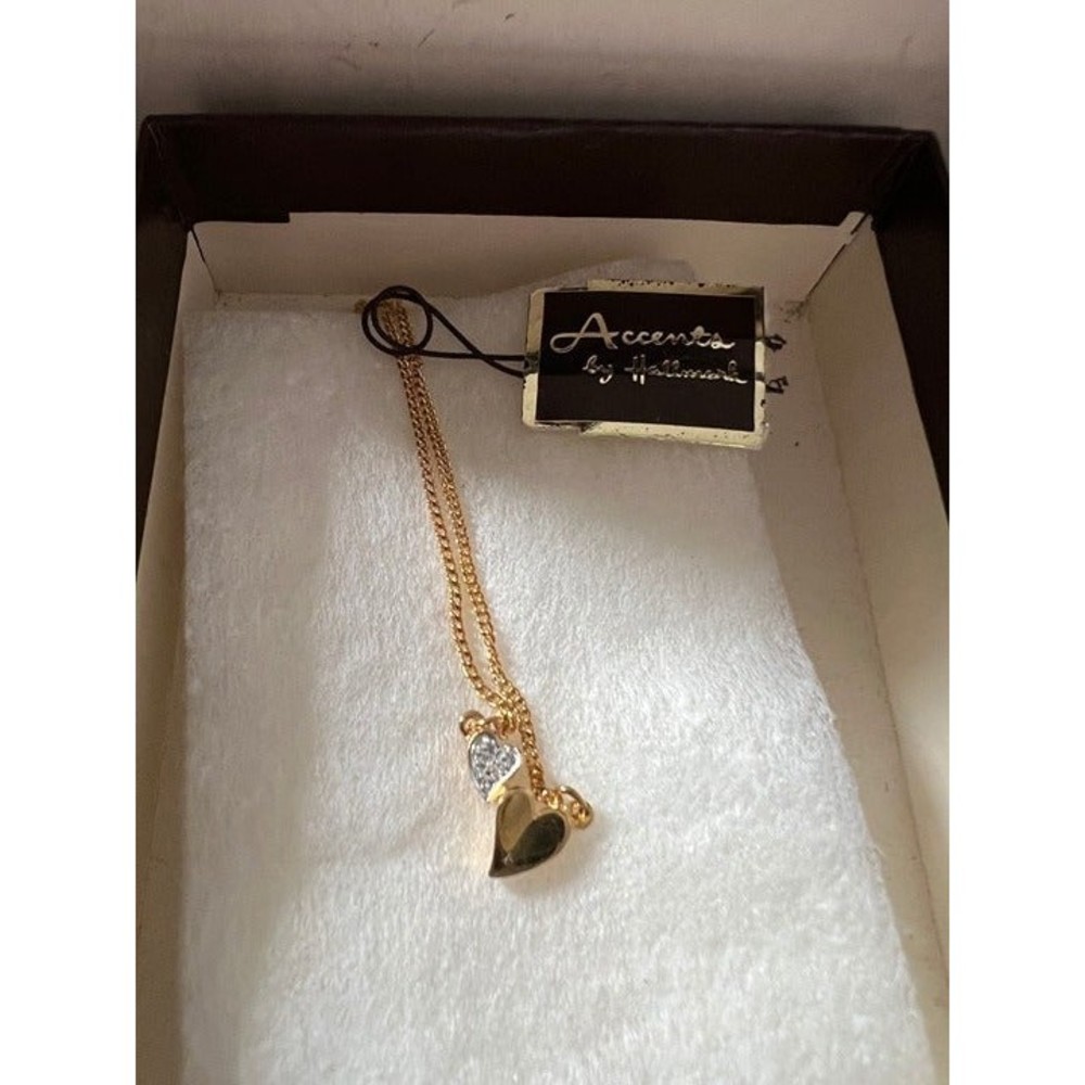 Double Hearts Necklace Gold Tone 16"